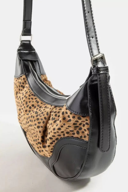Fame Dark Spotted Leopard Print Half Moon Shoulder Bag - LE / one size - Print Half Moon Shoulder Bag
