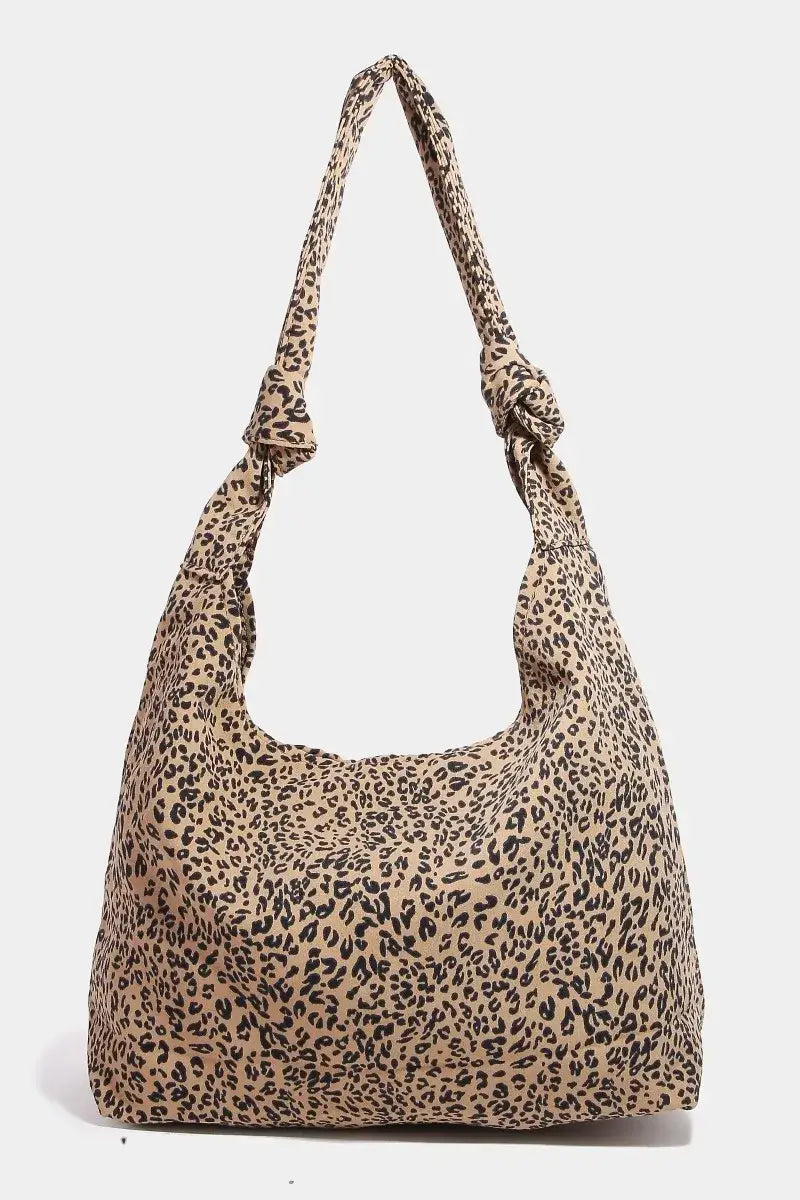 Fame Leopard Knotted Strap Shoulder Bag - Camel / One Size