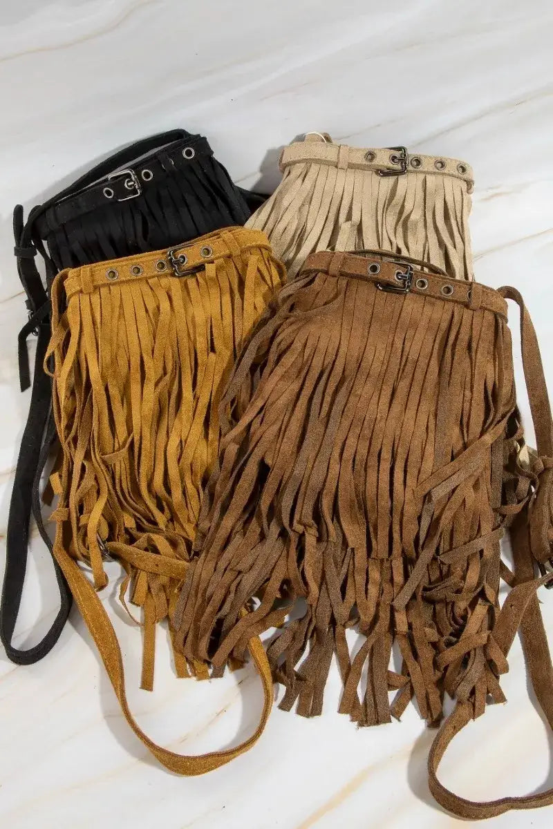 Fame Long Fringe Bucket Shoulder Bag