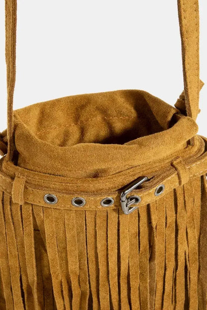 Fame Long Fringe Bucket Shoulder Bag