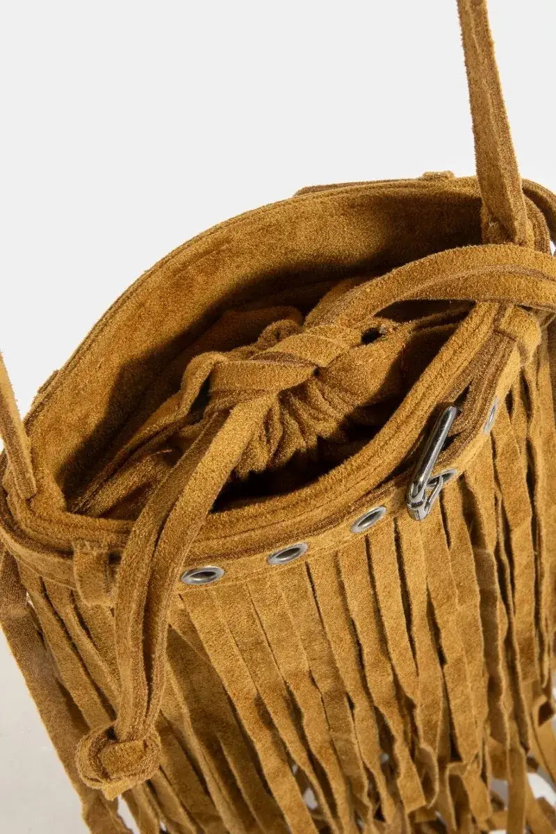 Fame Long Fringe Bucket Shoulder Bag