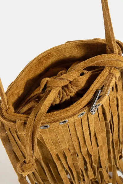 Fame Long Fringe Bucket Shoulder Bag