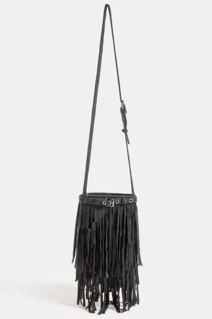 Fame Long Fringe Bucket Shoulder Bag - BK / one size