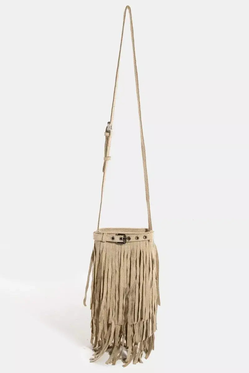 Fame Long Fringe Bucket Shoulder Bag - KA / one size