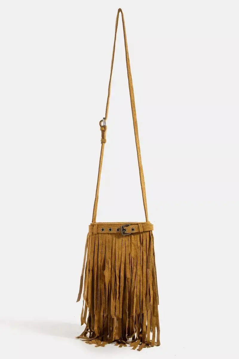Fame Long Fringe Bucket Shoulder Bag - LBR / one size