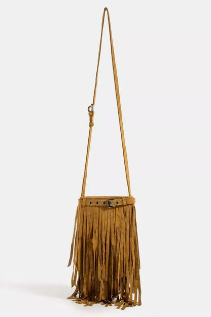 Fame Long Fringe Bucket Shoulder Bag - LBR / one size