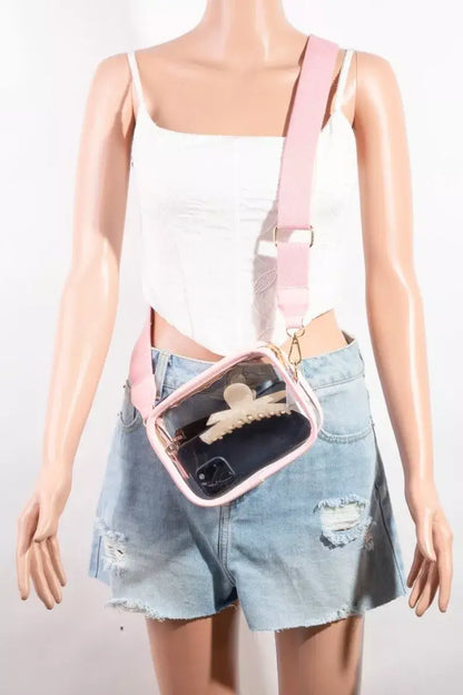 Fame PVC Clear Rectangular Crossbody Bag - Blush Pink / one size