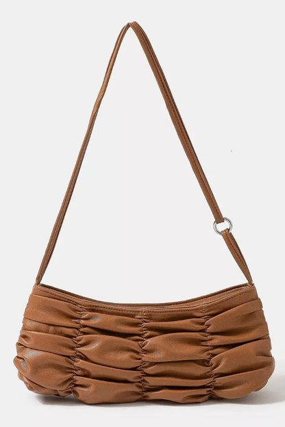 Fame Segmented Pleated Faux Leather Hand Bag - DBR / one size