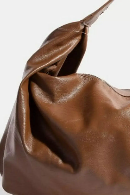 Fame Simple Faux Leather Hobo Shoulder Bag - BR / one size