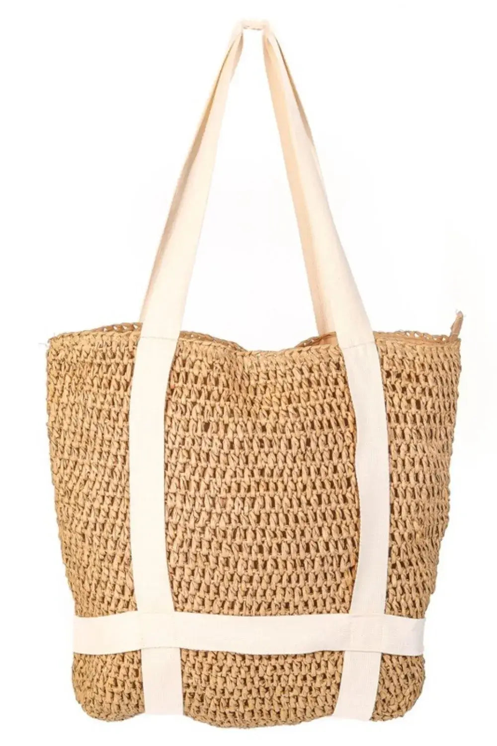 Fame Straw Braided Hat Carrier Tote Bag - Camel / one size