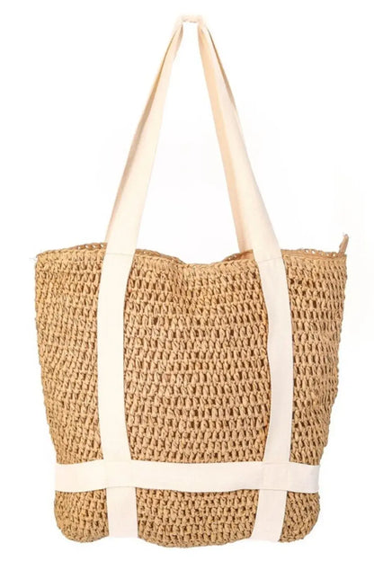 Fame Straw Braided Hat Carrier Tote Bag - Camel / one size