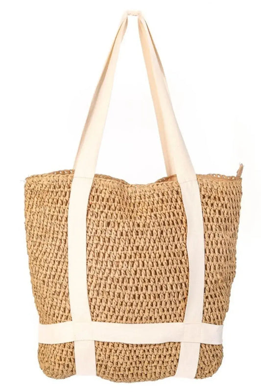 Fame Straw Braided Hat Carrier Tote Bag - Camel / one size