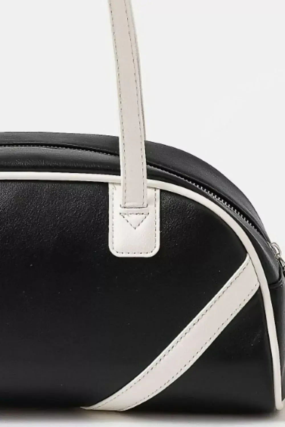 Fame Stripe Accent Faux Leather Hand Bag - BLACK / OS - Leather Hand Bag