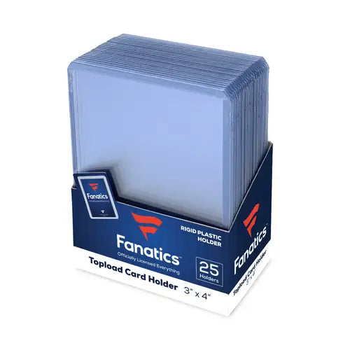 Stack of rigid plastic card holders for standard trading cards from Fanatics Collectibles