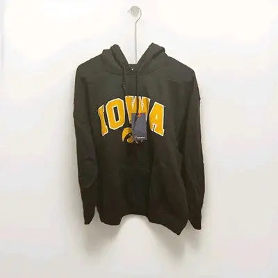 Black Iowa hoodie featuring Iowa Hawkeyes fanatics logo, perfect for fans