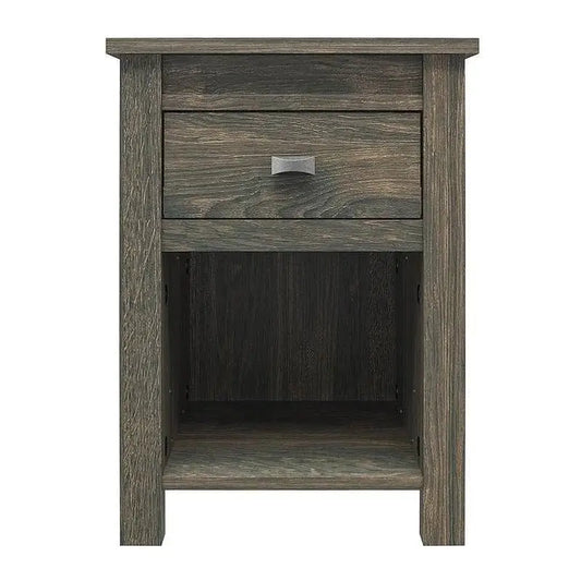 Farmhouse 1-Drawer Bedroom Nightstand with Open Shelf in Rustic Grey Oak - Nightstand