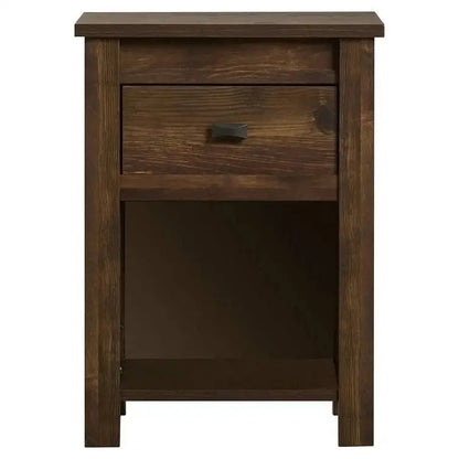 Farmhouse 1-Drawer Bedroom Nightstand with Open Shelf in Rustic Pine Finish - Nightstand