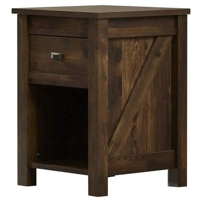 Farmhouse 1-Drawer Bedroom Nightstand with Open Shelf in Rustic Pine Finish - Nightstand