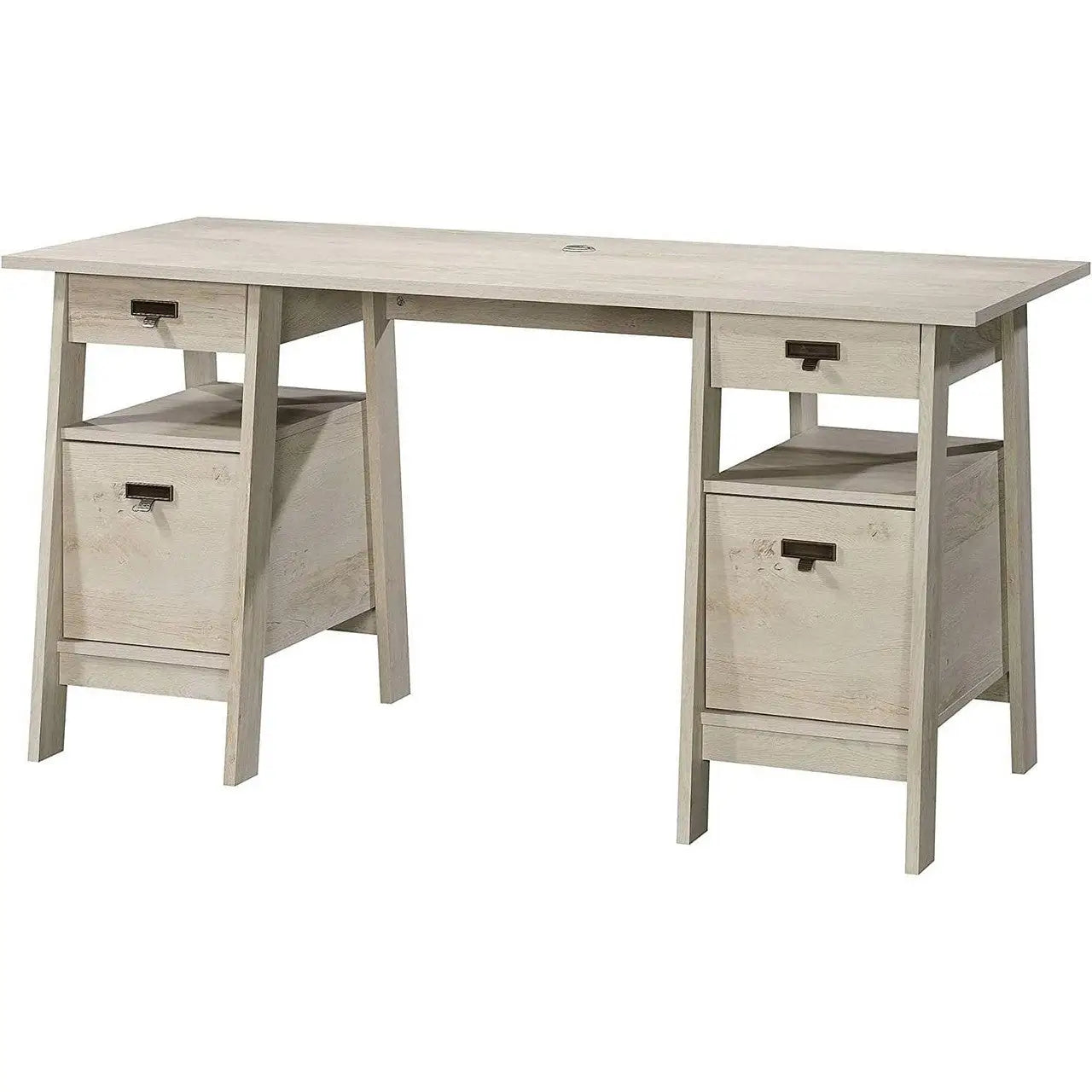 FarmHouse Chalky Oak Executive Desk w/ Filing Cabinets Storage - Computer Desks
