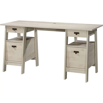 FarmHouse Chalky Oak Executive Desk w/ Filing Cabinets Storage - Computer Desks