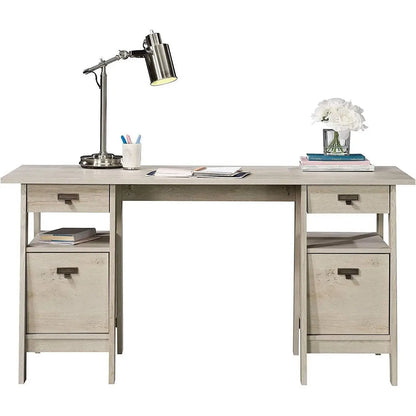 FarmHouse Chalky Oak Executive Desk w/ Filing Cabinets Storage - Computer Desks