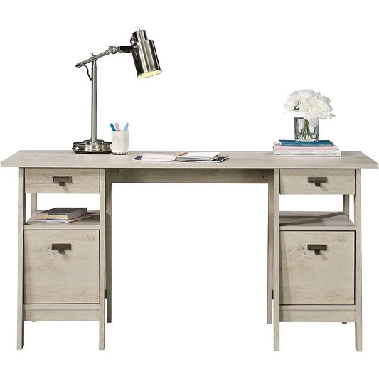 FarmHouse Chalky Oak Executive Desk w/ Filing Cabinets Storage - Computer Desks