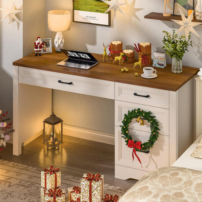 Farmhouse Executive Desk with Storage and Ample File Drawer, Rustic Large Home Writing Desk for Bedroom, White-3