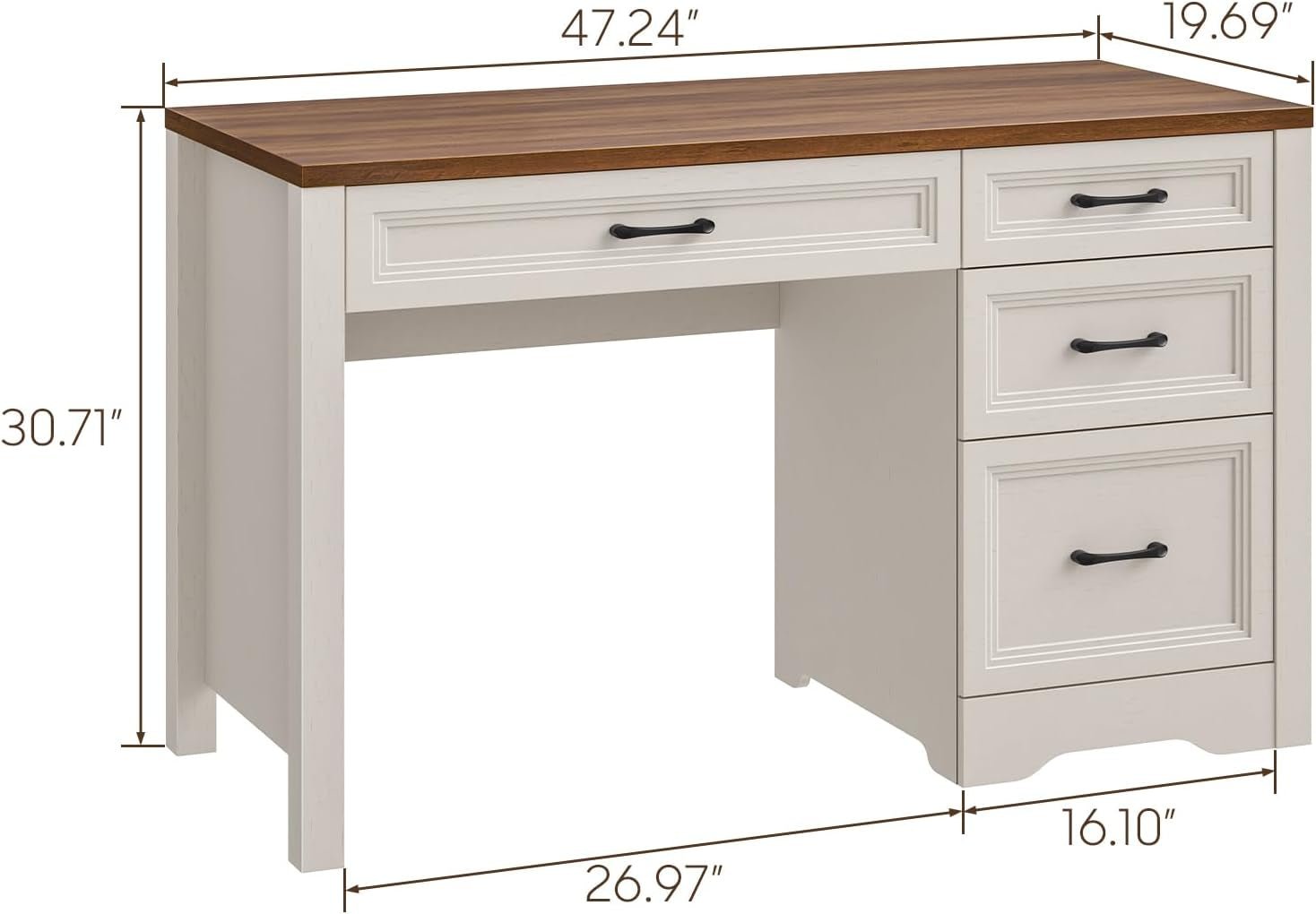 Farmhouse Executive Desk with Storage and Ample File Drawer, Rustic Large Home Writing Desk for Bedroom, White-1