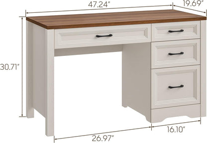 Farmhouse Executive Desk with Storage and Ample File Drawer, Rustic Large Home Writing Desk for Bedroom, White-1