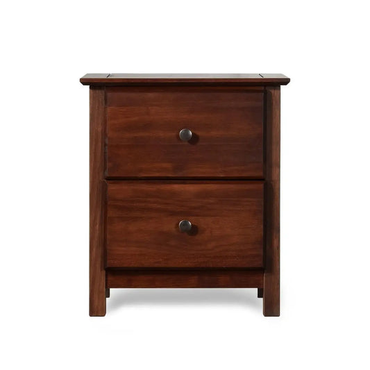 Farmhouse Solid Pine Wood 2 Drawer Nightstand in Cherry Finish - Nightstand