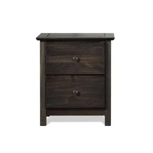Farmhouse Solid Pine Wood 2 Drawer Nightstand in Espresso - Nightstand