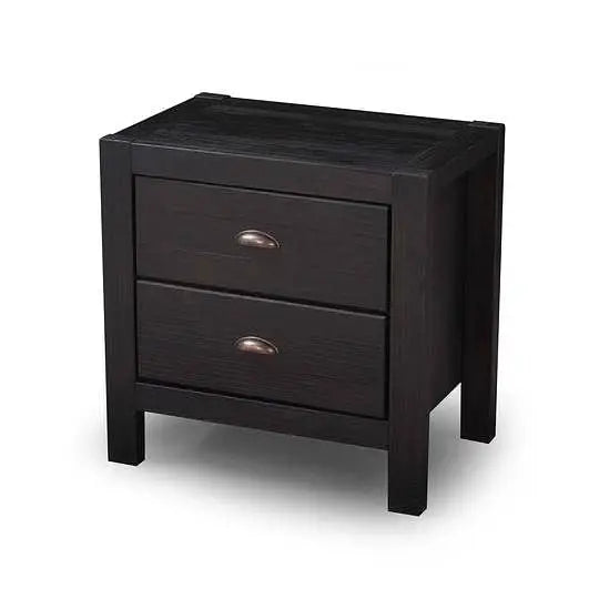 Farmhouse Style Solid Pine Wood 2-Drawer Nightstand Bedside Table in Black - Nightstand