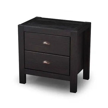 Farmhouse Style Solid Pine Wood 2-Drawer Nightstand Bedside Table in Black - Nightstand