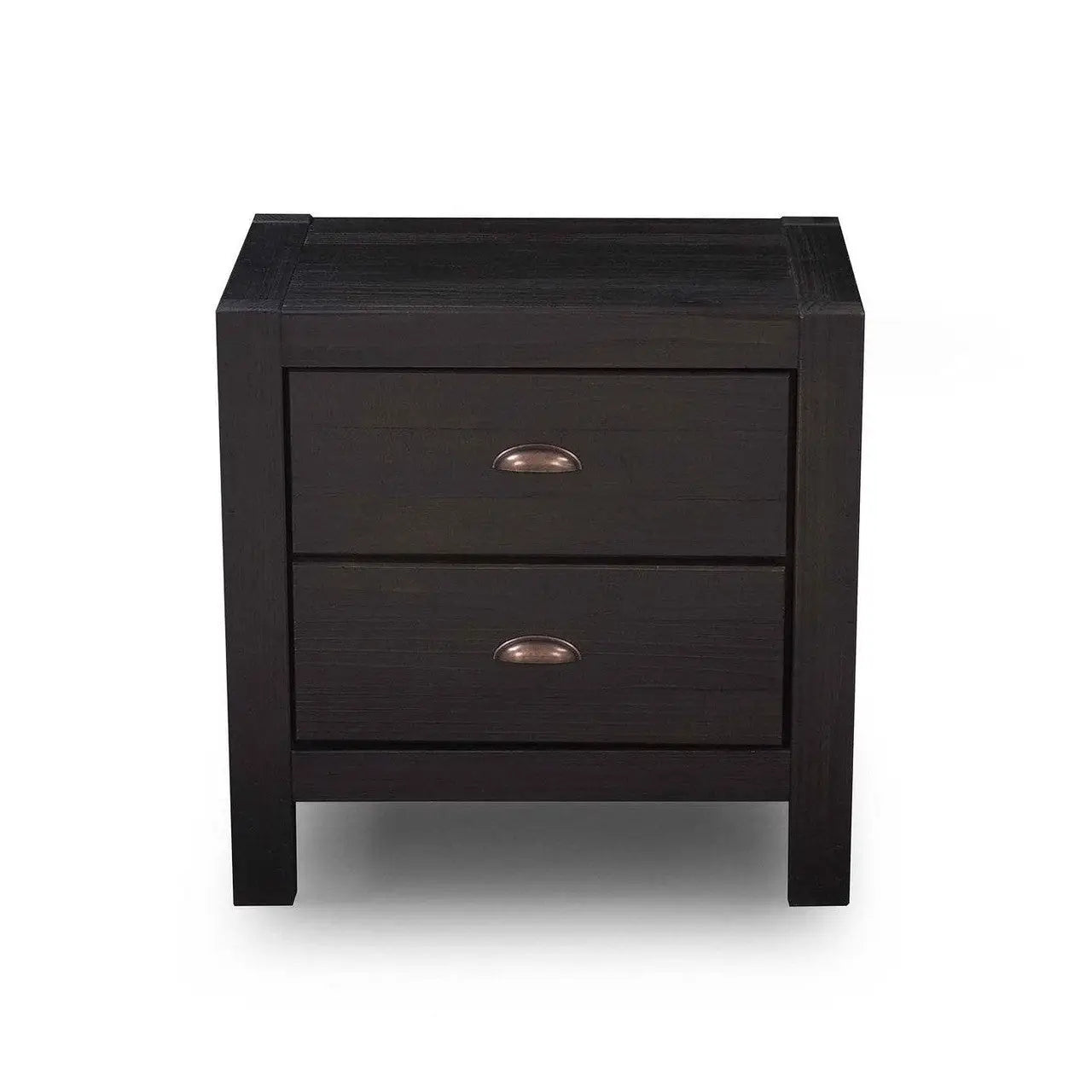 Farmhouse Style Solid Pine Wood 2-Drawer Nightstand Bedside Table in Black - Nightstand