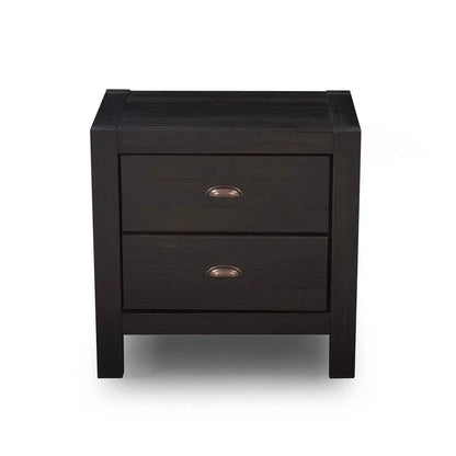 Farmhouse Style Solid Pine Wood 2-Drawer Nightstand Bedside Table in Black - Nightstand