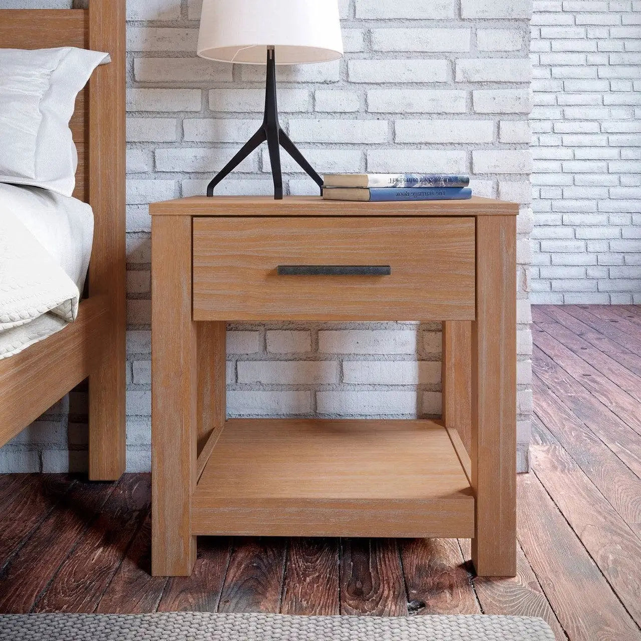 Farmhouse Traditional Rustic Pine Wood 1-Drawer Nightstand Bedside Table - Nightstand