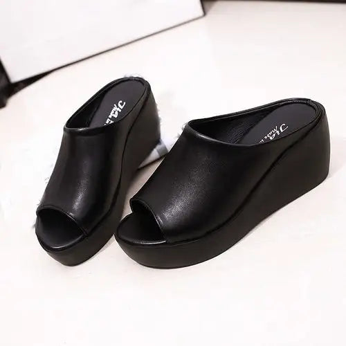 Pair of black high heel fish mouth sandals for stylish women’s footwear
