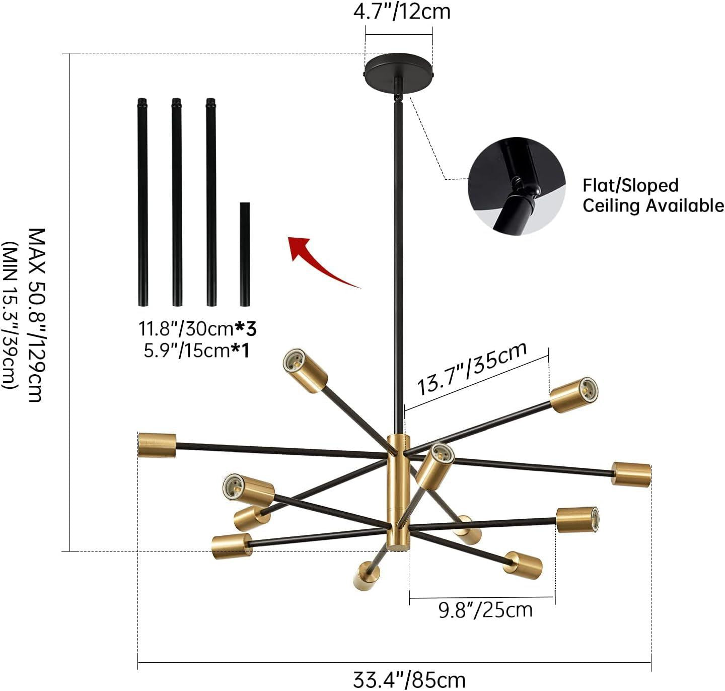 Contemporary Gold Black Sputnik Chandelier 12 Light-1