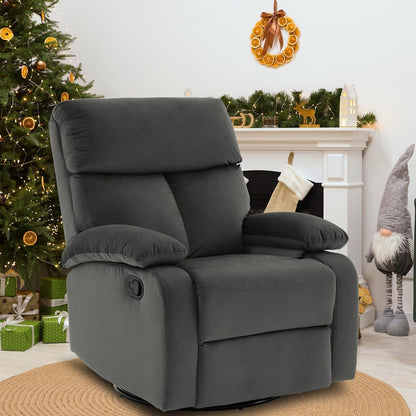 Swivel Rocker Recliner for Adults, Rocking Small Recliner Chair for Small Spaces, Small Rocker Recliner Chair for Living Room, RV, Nursery, Bedroom, Grey-0