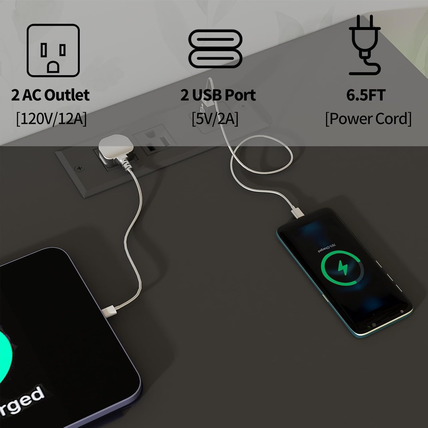 LED Dresser with Rack, Charging & 5 Drawers Black-3