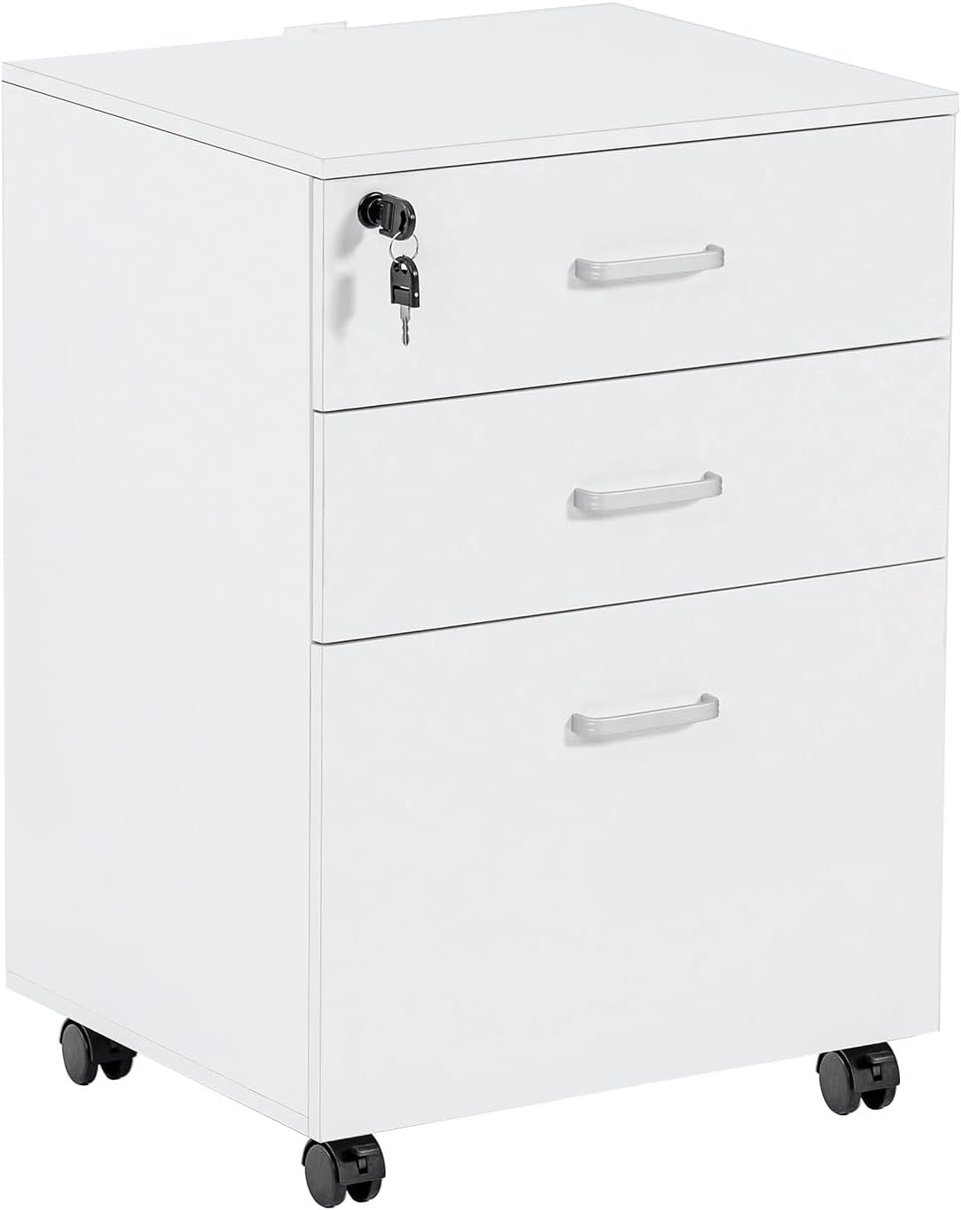 3 Drawer Mobile File Cabinet, Rolling Vertical Filing Cabinet Fits A4, Legal Paper and Letter Paper for Home Office, White with Lock-0