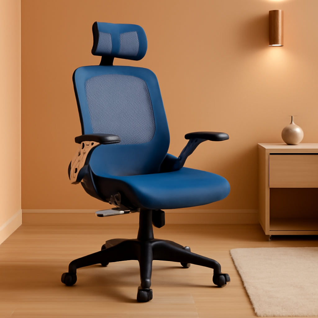 Adjustable Blue Mesh Desk Chair, Ergonomic, Lumbar Support-0