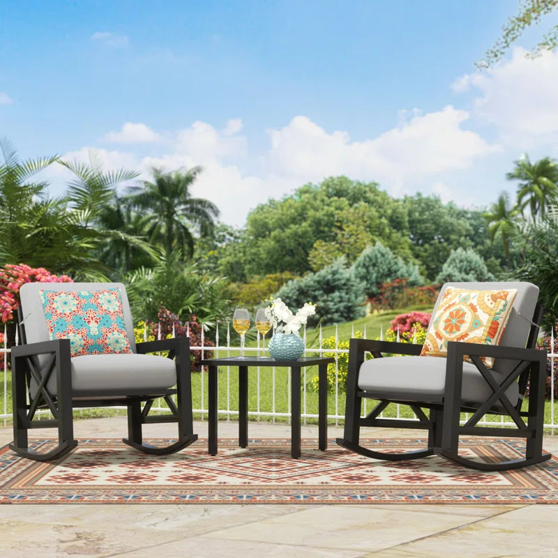 Outdoor Metal Frame Conversation Set With Thick Cushions-2