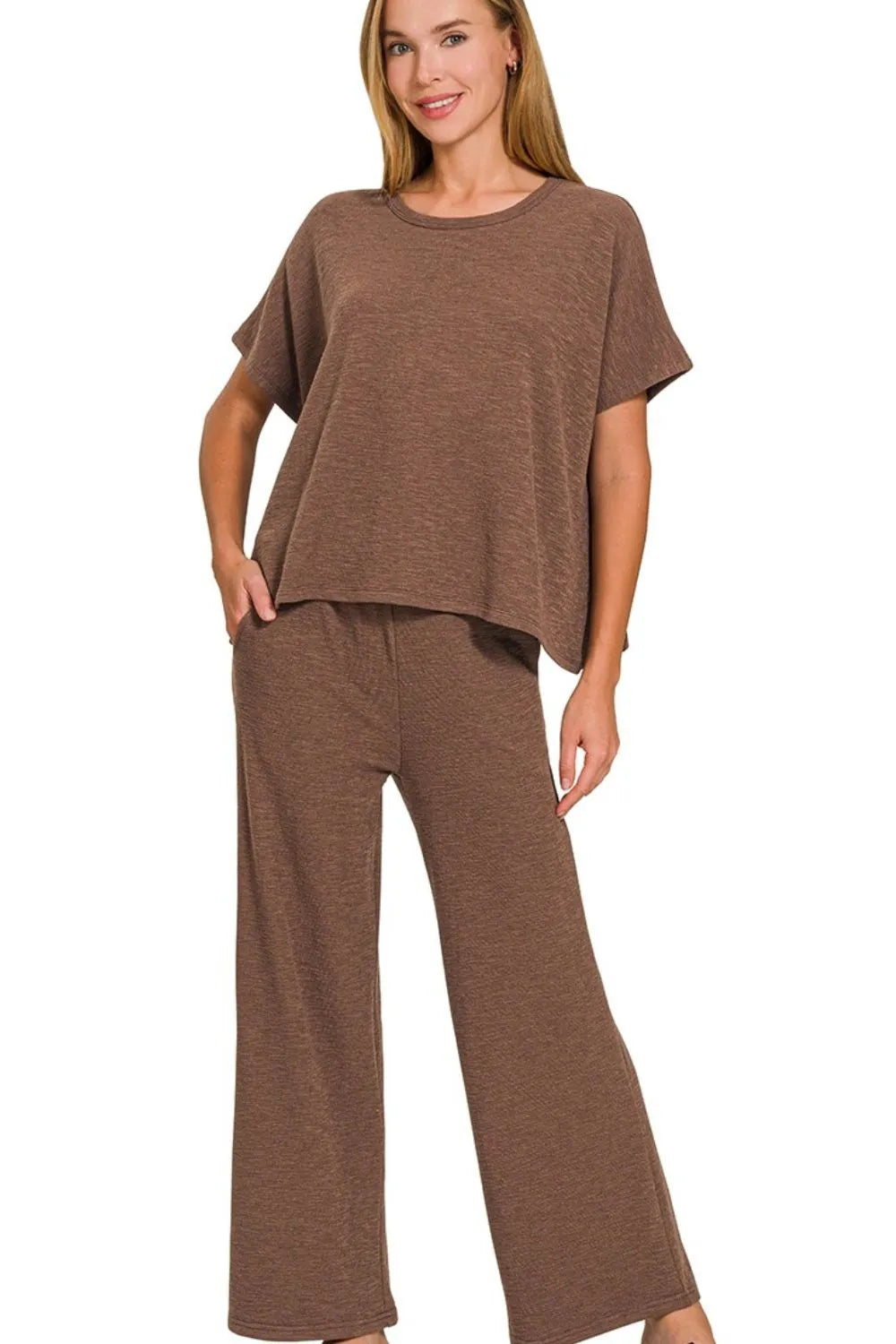 Zenana Cotton Slub Top & Pants Set