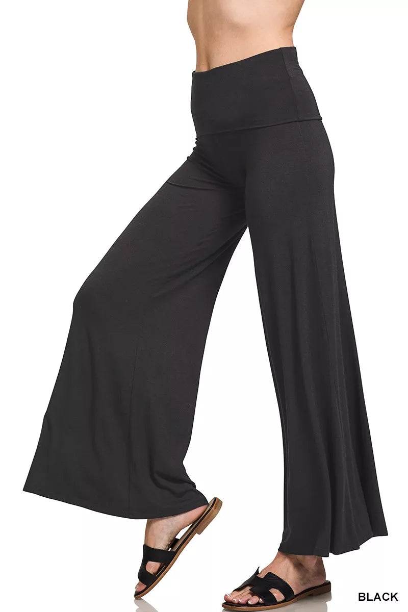 Zenana Full Size Fold Over Waist Comfy Wide Leg Pants Plus Size