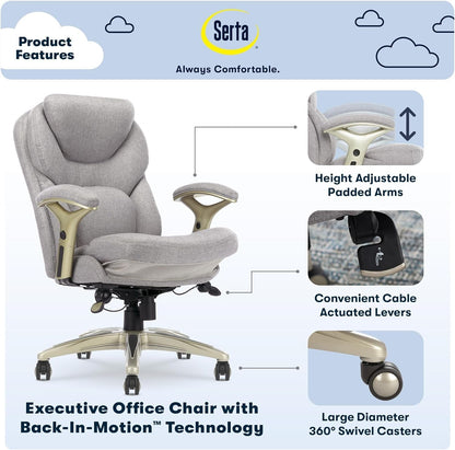 Ergonomic Executive Office Chair Motion Technology Adjustable Mid Back Design with Lumbar Support, Light Gray Fabric-2