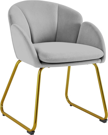 Flower Shape Velvet Vanity Chair, Modern Side Chair Armchair with Golden Metal Legs for Living Room/Dressing Room/Bedroom/Home Office/Kitchen, Gray-0
