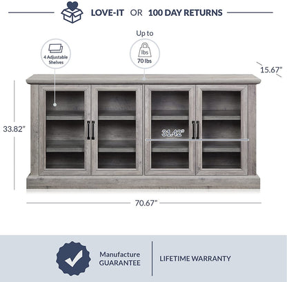 Gray Wash Sideboard with Glass Display Cabinet-2