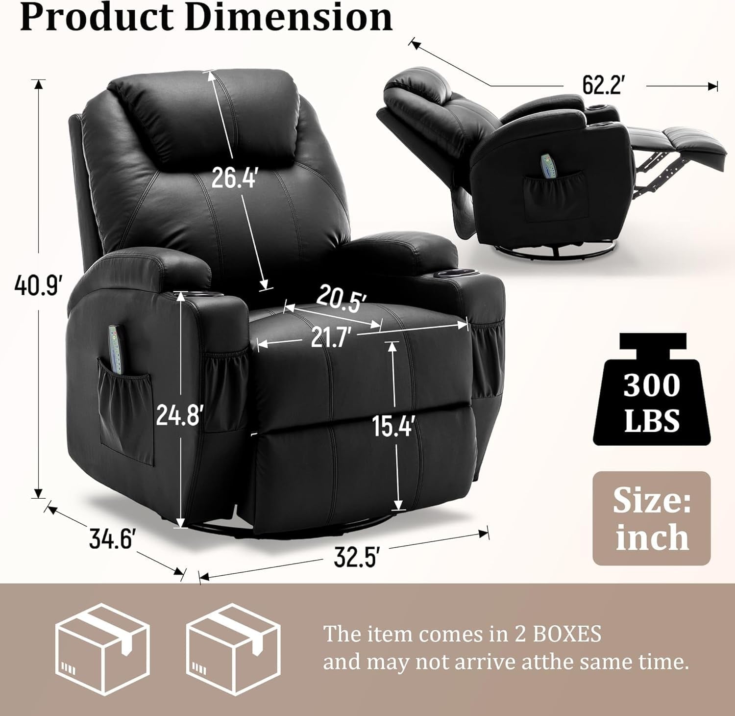 Recliner Chair, Rocking Chair with Massage and Heat, 360° Swivel Recliner Chairs for Adults, Rocker Manual Recliner with Remote Control and Cup Holder for Living Room, Bedroom, Nursery-1