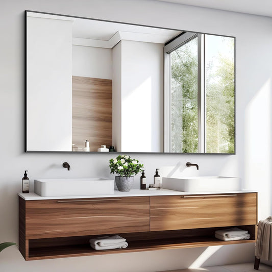 60X36 Inch Large Black Wall Mounted Mirror,Aluminum Framed Decorative Rectangular Bathroom Mirror for Wall over Sink,Vanity Mirror for Bedroom Living Room Bathroom,Functional Oversized Mirror-0